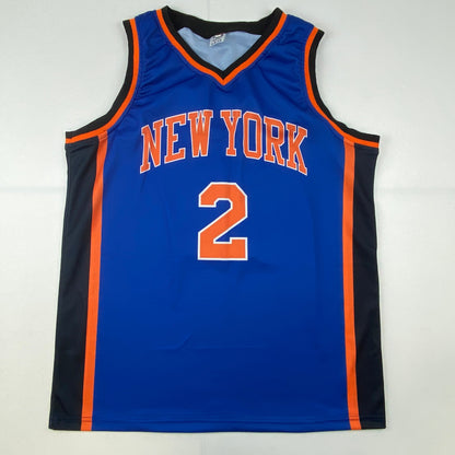 Autographed/Signed Larry Johnson New York Blue Basketball Jersey Steiner COA