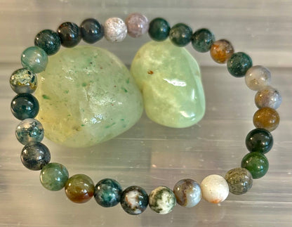 Reiki-Infused Natural Indian Agate Bracelet for Grounding, Emotional Balance & Steady Strength (6mm, 8mm & 10mm)
