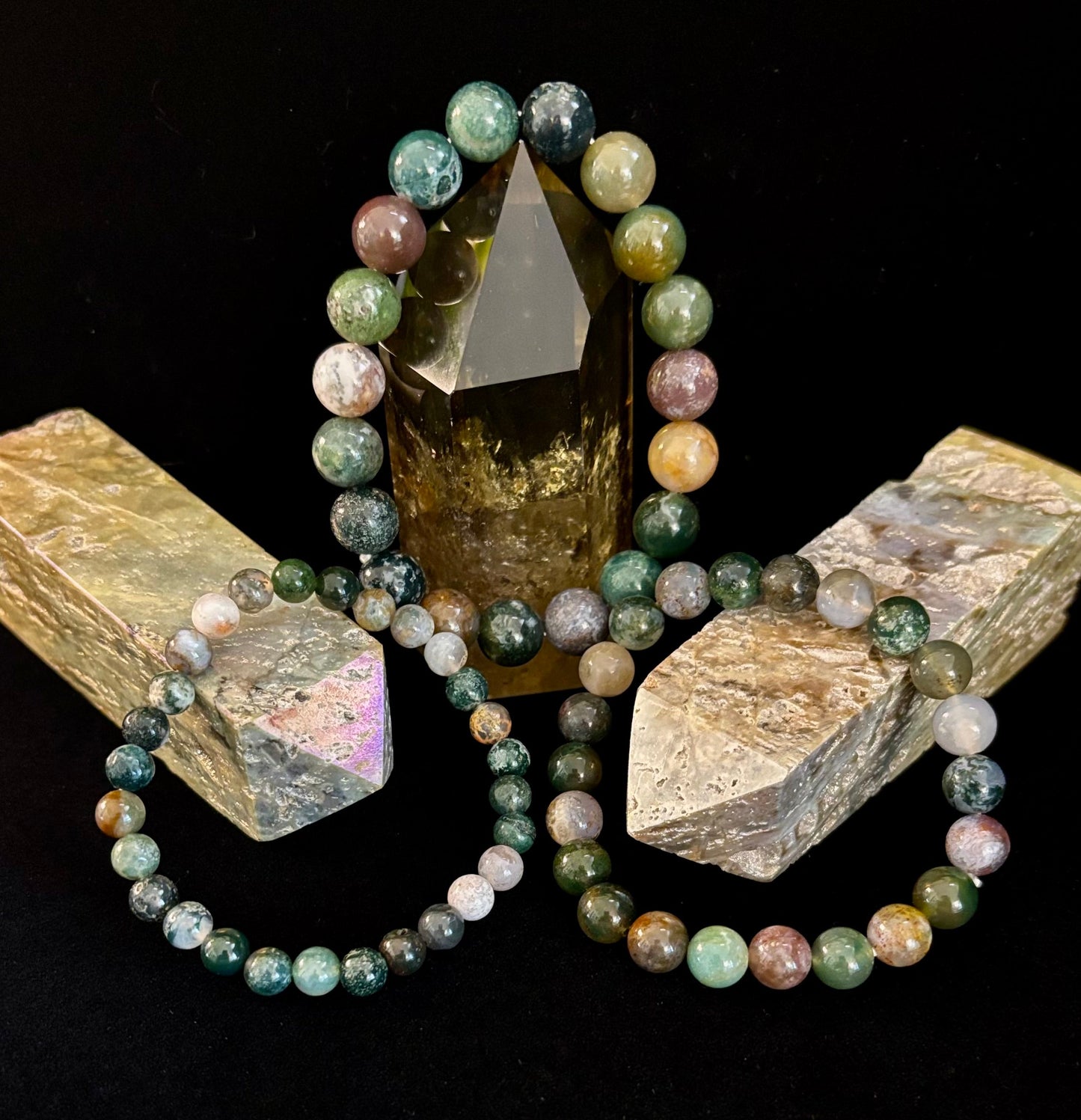 Natural Indian Agate Bead Bracelet – Grounding Stone for Protection, Strength & Emotional Balance