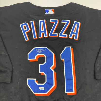 Autographed/Signed Mike Piazza New York Mets Black Mitchell & Ness Authentic Baseball Jersey Fanatics COA