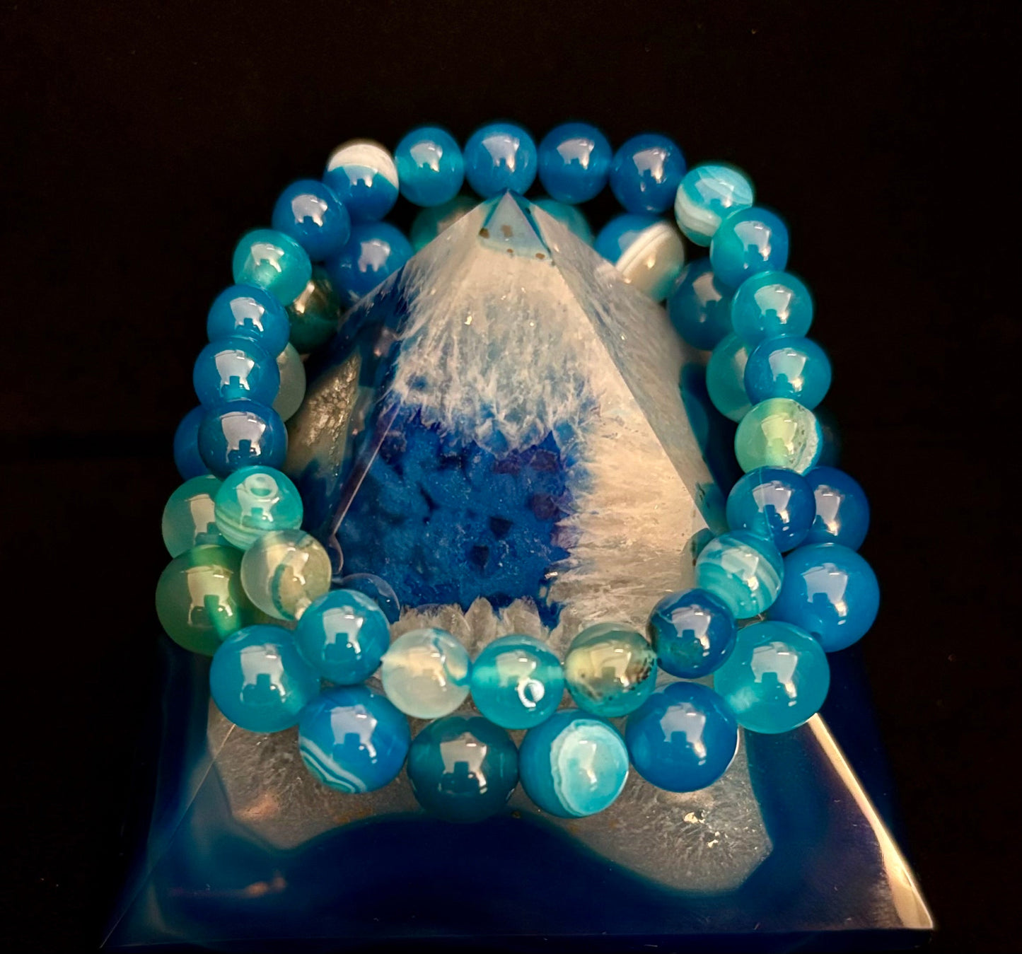 Reiki-Infused Ocean Energy Blue Agate Bracelet for Peaceful Communication, Calm Clarity & Emotional Balance (8mm)