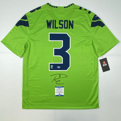 Autographed/Signed Russell Wilson Seattle Seahawks Green Color Rush Authentic Football Jersey Beckett BAS COA