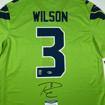 Autographed/Signed Russell Wilson Seattle Seahawks Green Color Rush Authentic Football Jersey Beckett BAS COA