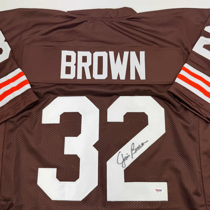 Autographed/Signed Jim Brown Cleveland Football Brown Jersey PSA COA