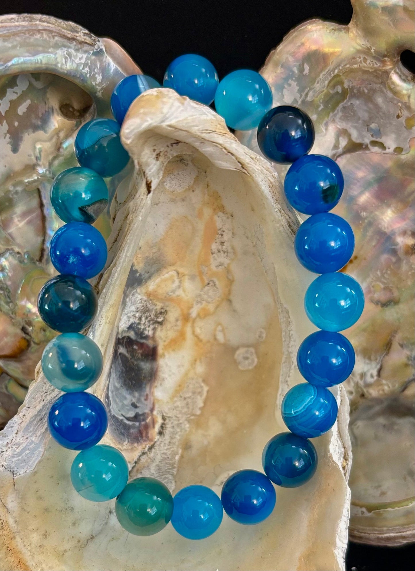 Reiki-Infused Ocean Energy Blue Agate Bracelet for Peaceful Communication, Calm Clarity & Emotional Balance (8mm)