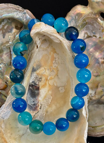 Reiki-Infused Ocean Energy Blue Agate Bracelet for Peaceful Communication, Calm Clarity & Emotional Balance (8mm)