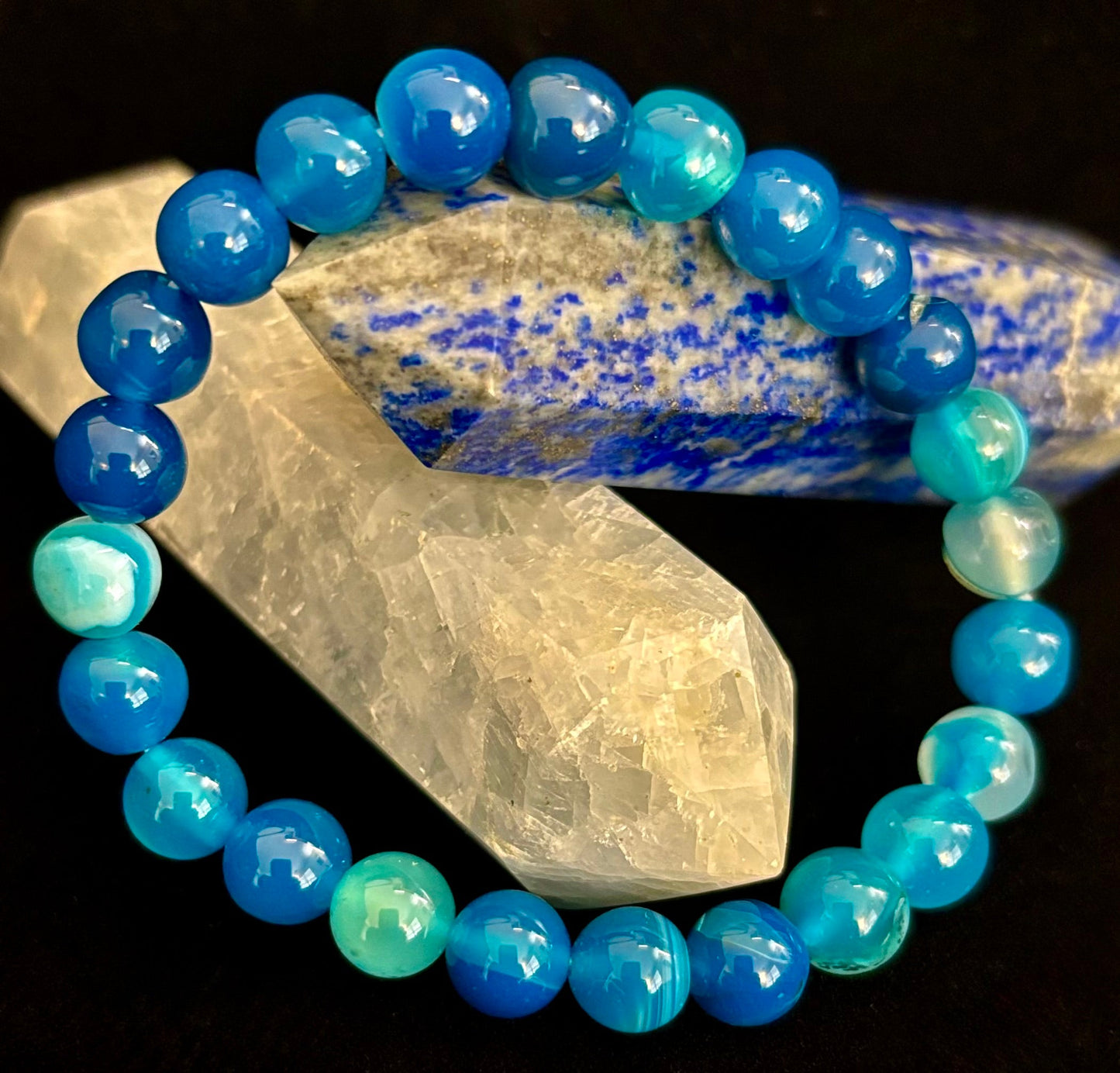 Reiki-Infused Ocean Energy Blue Agate Bracelet for Peaceful Communication, Calm Clarity & Emotional Balance (8mm)
