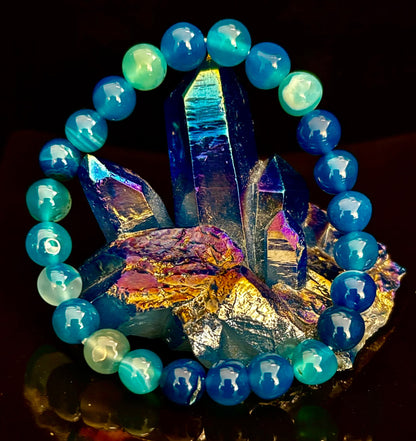 Reiki-Infused Ocean Energy Blue Agate Bracelet for Peaceful Communication, Calm Clarity & Emotional Balance (8mm)