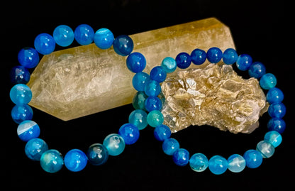 Reiki-Infused Ocean Energy Blue Agate Bracelet for Peaceful Communication, Calm Clarity & Emotional Balance (8mm)