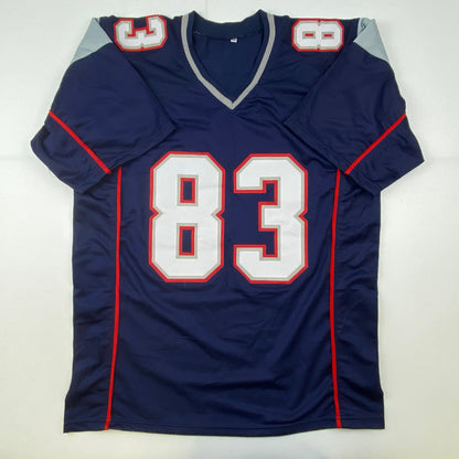 Autographed/Signed Wes Welker New England Blue Football Jersey Beckett BAS COA