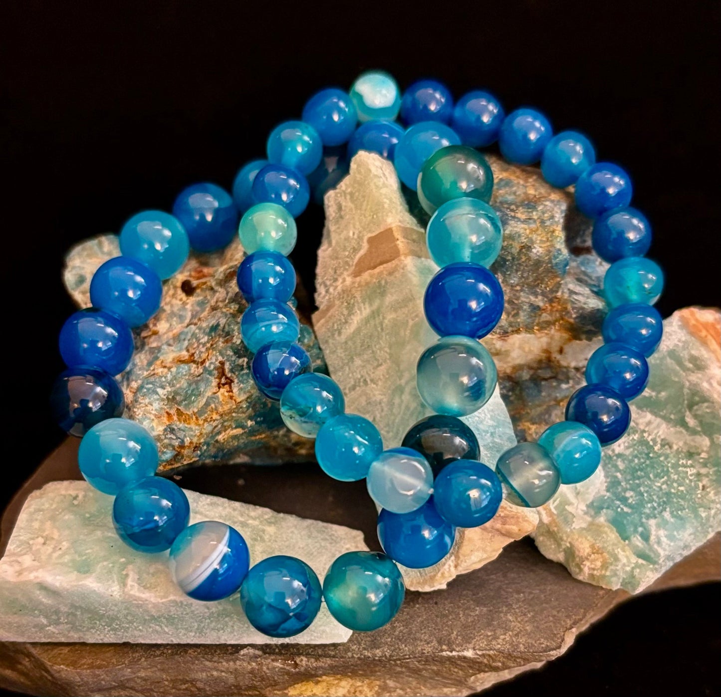 Reiki-Infused Ocean Energy Blue Agate Bracelet for Peaceful Communication, Calm Clarity & Emotional Balance (8mm)