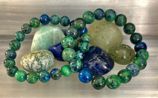 Azurite Beaded Stretch Bracelet – 8mm & 10mm Options | Spiritual Clarity & Deep Healing