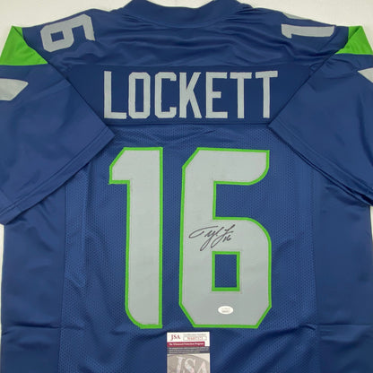 Autographed/Signed Tyler Lockett Seattle Blue Football Jersey JSA COA