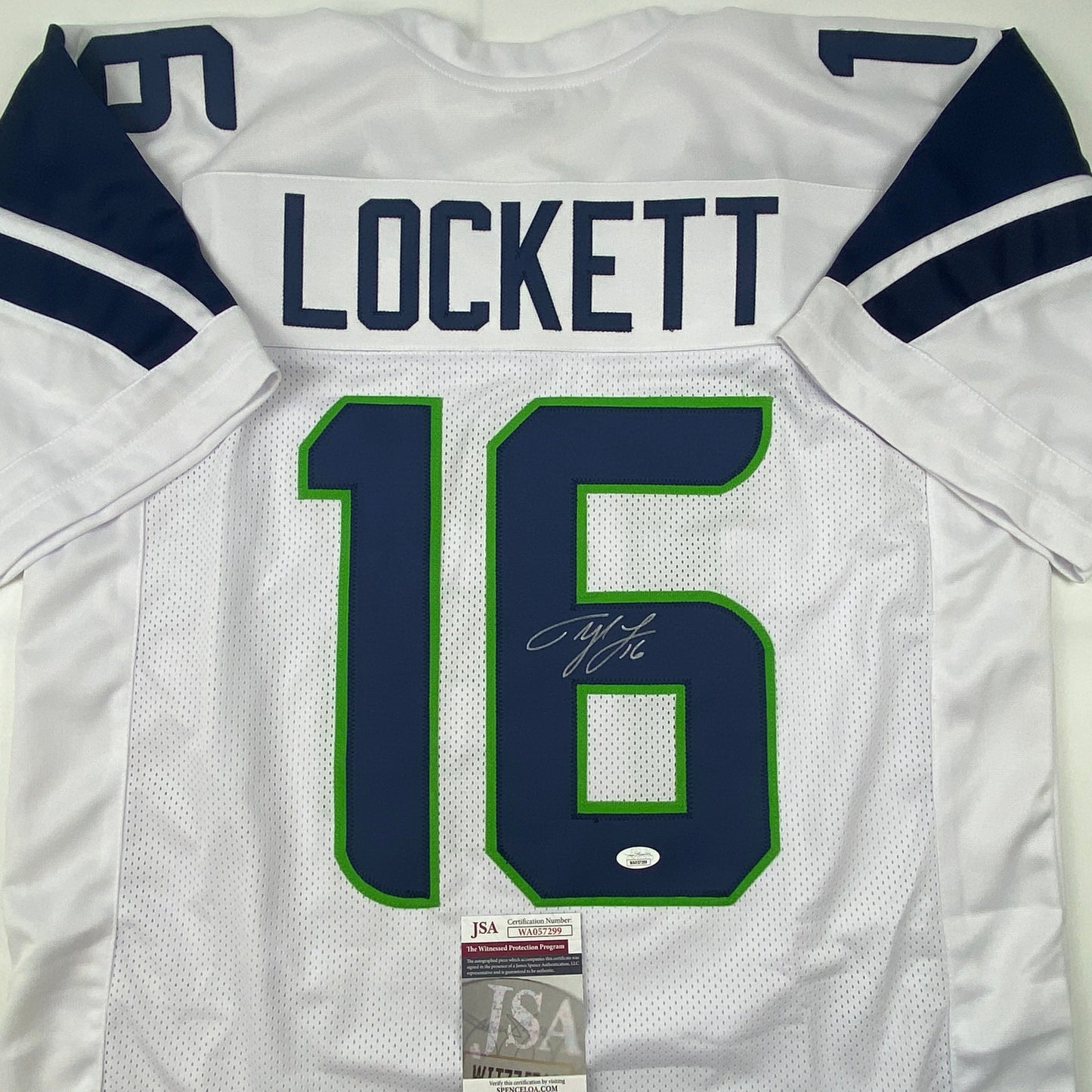 Autographed/Signed Tyler Lockett Seattle White Football Jersey JSA COA