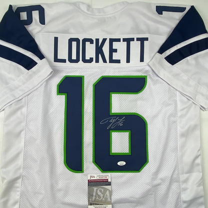 Autographed/Signed Tyler Lockett Seattle White Football Jersey JSA COA