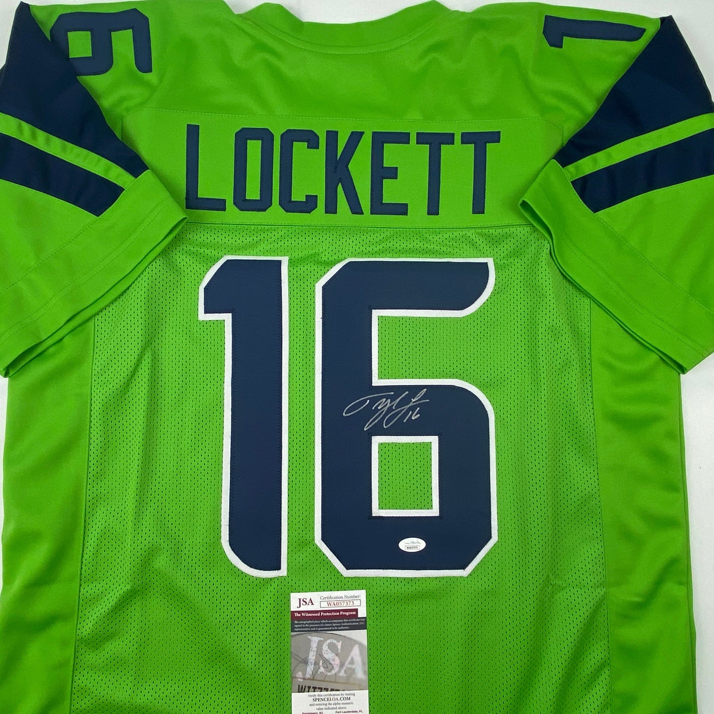 Autographed/Signed Tyler Lockett Seattle Green Color Rush Football Jersey JSA COA