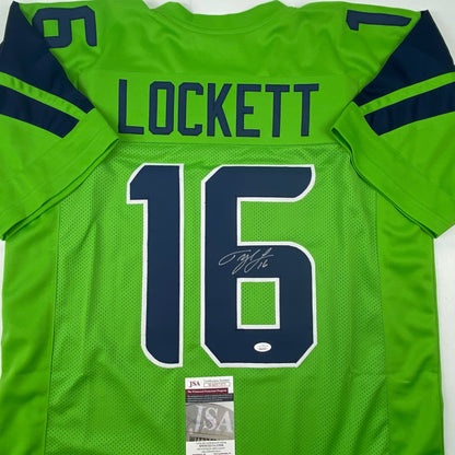 Autographed/Signed Tyler Lockett Seattle Green Color Rush Football Jersey JSA COA