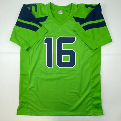 Autographed/Signed Tyler Lockett Seattle Green Color Rush Football Jersey JSA COA