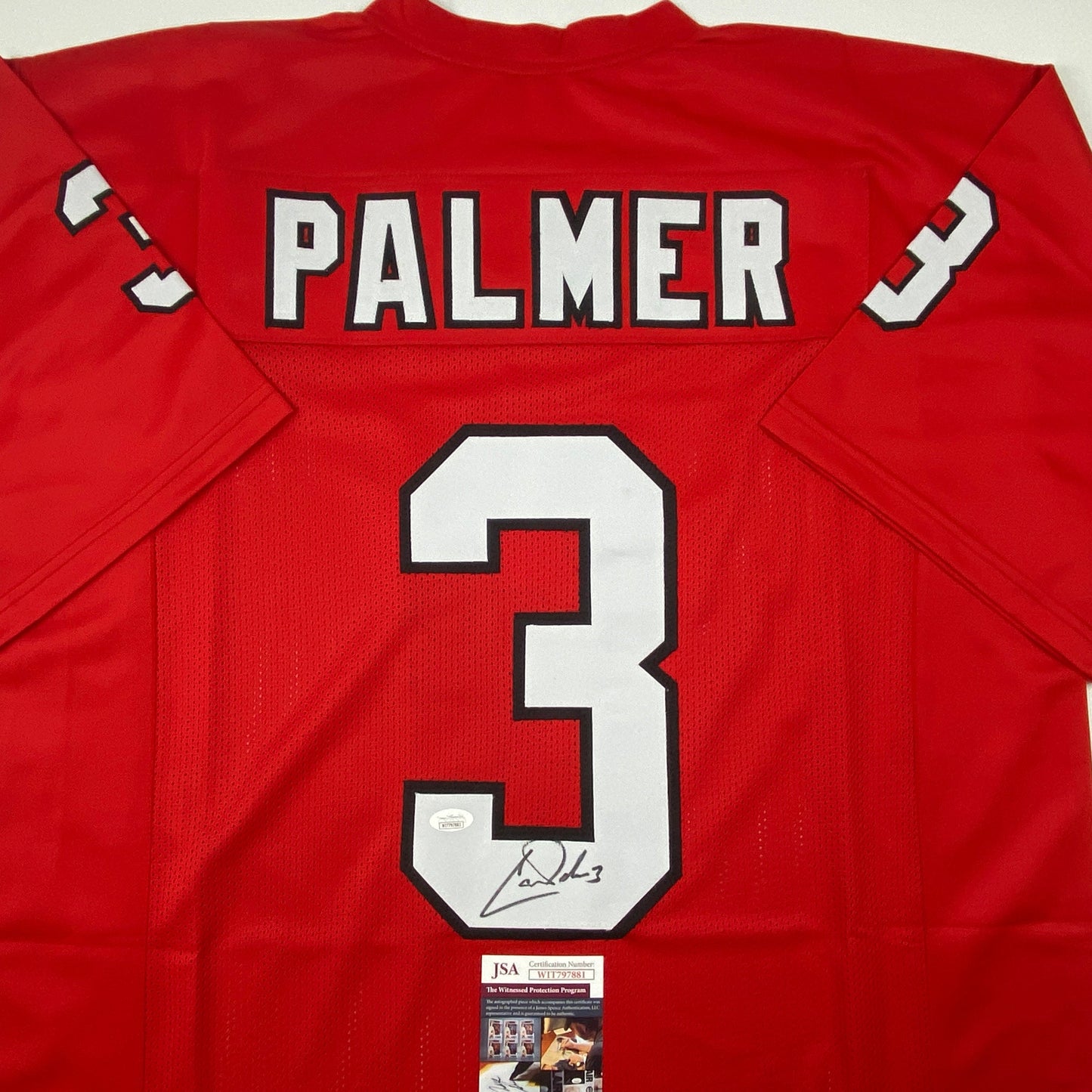 Autographed/Signed Carson Palmer Arizona Red Football Jersey JSA COA