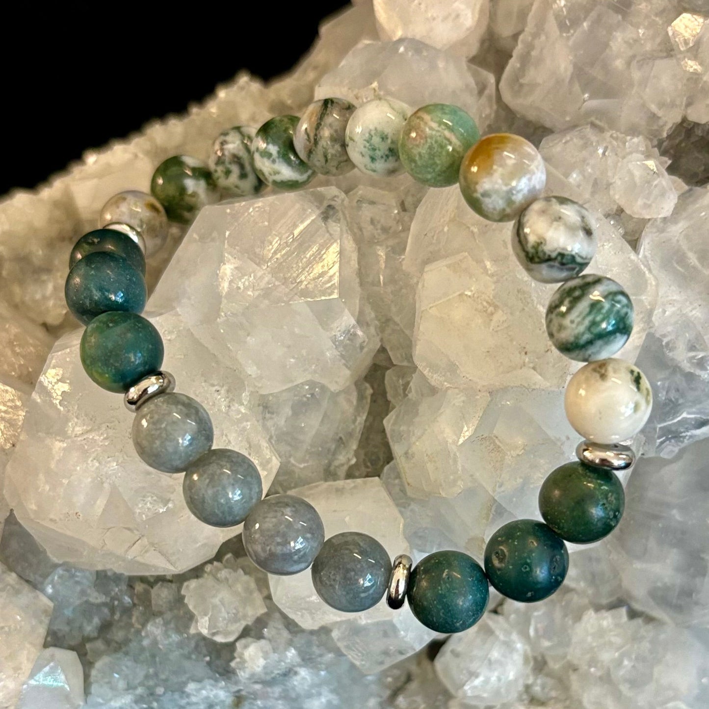 Tree Agate, Moss Agate & Burmese Jade Bracelet – Grounded Energy & New Beginnings 🌿✨