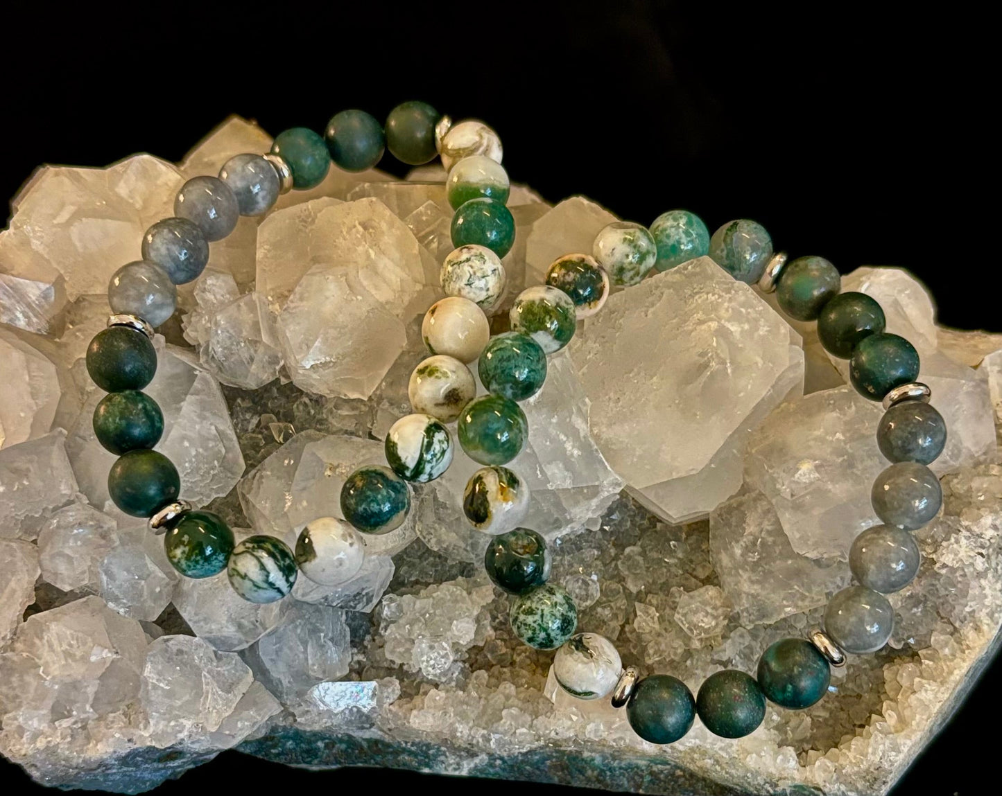 Tree Agate, Moss Agate & Burmese Jade Bracelet – Grounded Energy & New Beginnings 🌿✨