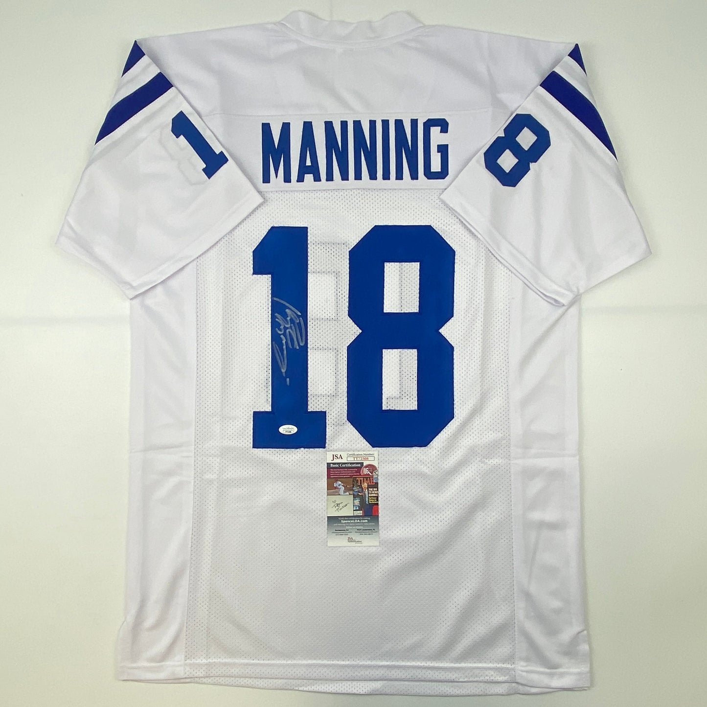Autographed/Signed Peyton Manning Indianapolis White Football Jersey JSA COA