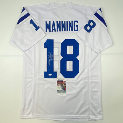 Autographed/Signed Peyton Manning Indianapolis White Football Jersey JSA COA