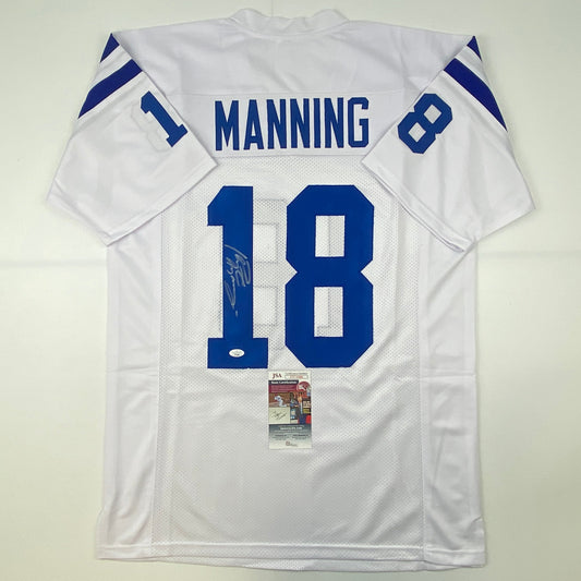 Autographed/Signed Peyton Manning Indianapolis White Football Jersey JSA COA