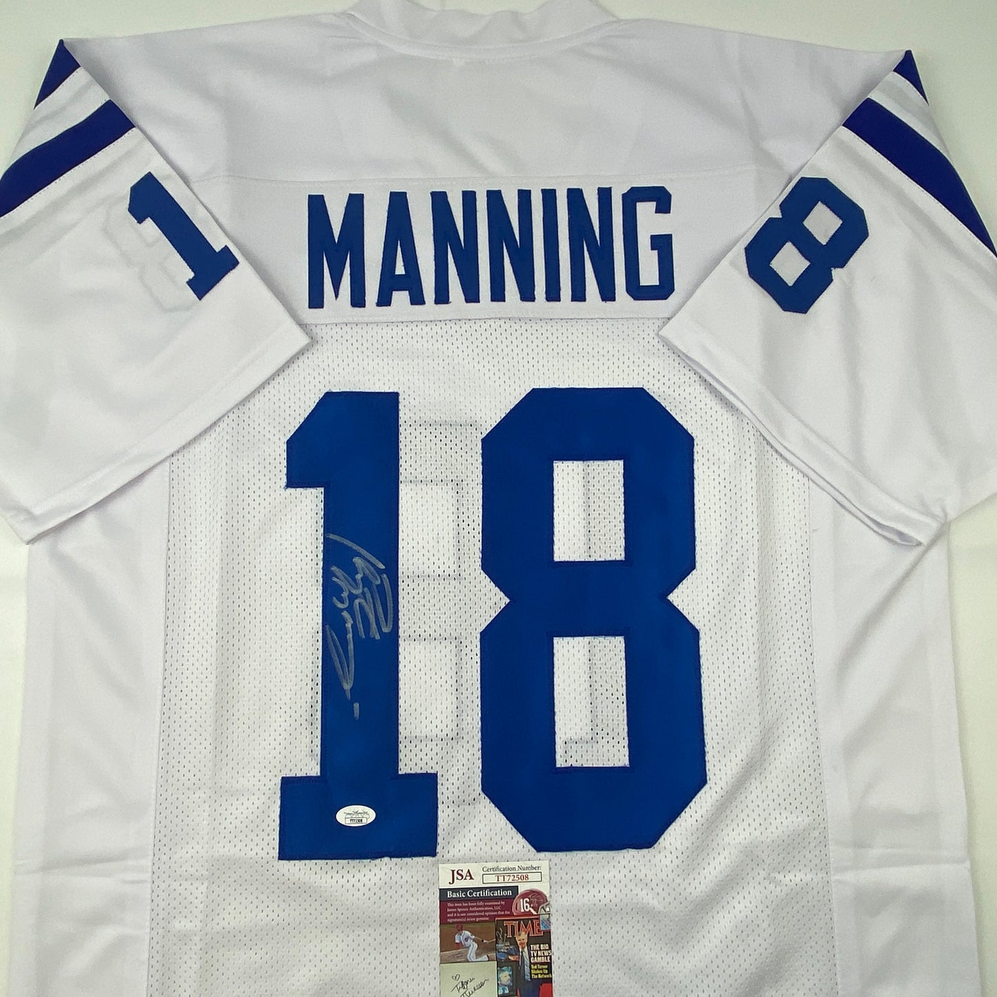 Autographed/Signed Peyton Manning Indianapolis White Football Jersey JSA COA