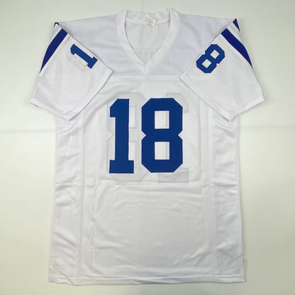 Autographed/Signed Peyton Manning Indianapolis White Football Jersey JSA COA