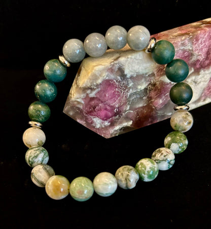 Tree Agate, Moss Agate & Burmese Jade Bracelet – Grounded Energy & New Beginnings 🌿✨