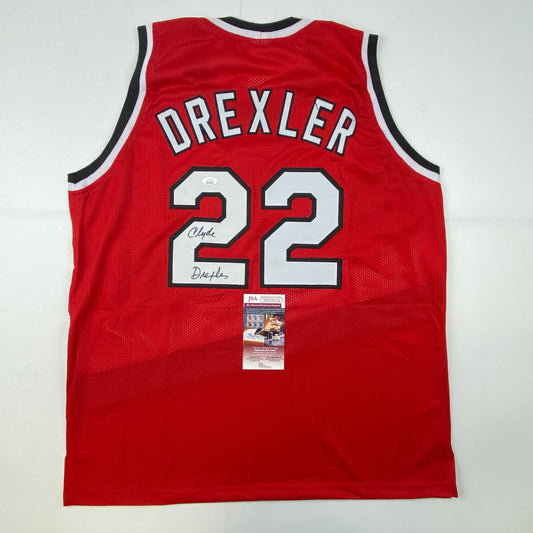 Autographed/Signed Clyde Drexler Portland Red Basketball Jersey JSA COA