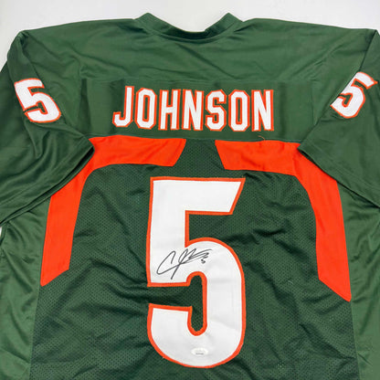 Autographed/Signed Andre Johnson Miami Green College Football Jersey JSA COA