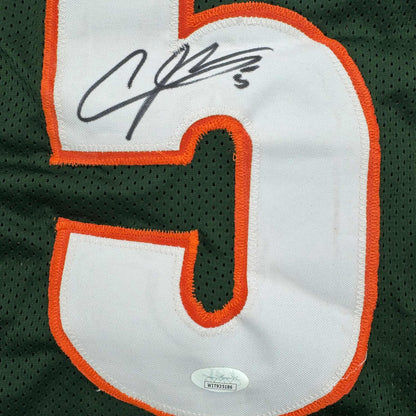 Autographed/Signed Andre Johnson Miami Green College Football Jersey JSA COA
