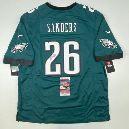 Autographed/Signed Miles Sanders Philadelphia Eagles Green Authentic Football Jersey JSA COA