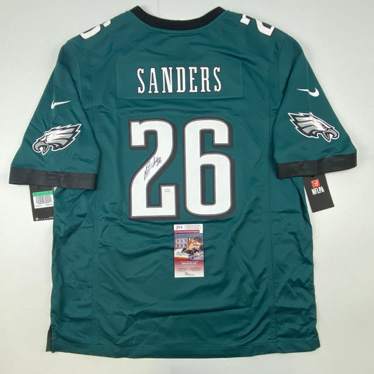 Autographed/Signed Miles Sanders Philadelphia Eagles Green Authentic Football Jersey JSA COA