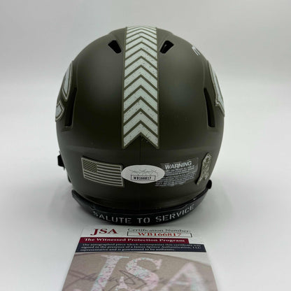 Autographed/Signed Montez Sweat Salute To Service Chicago Bears Mini Football Helmet Beckett BAS COA