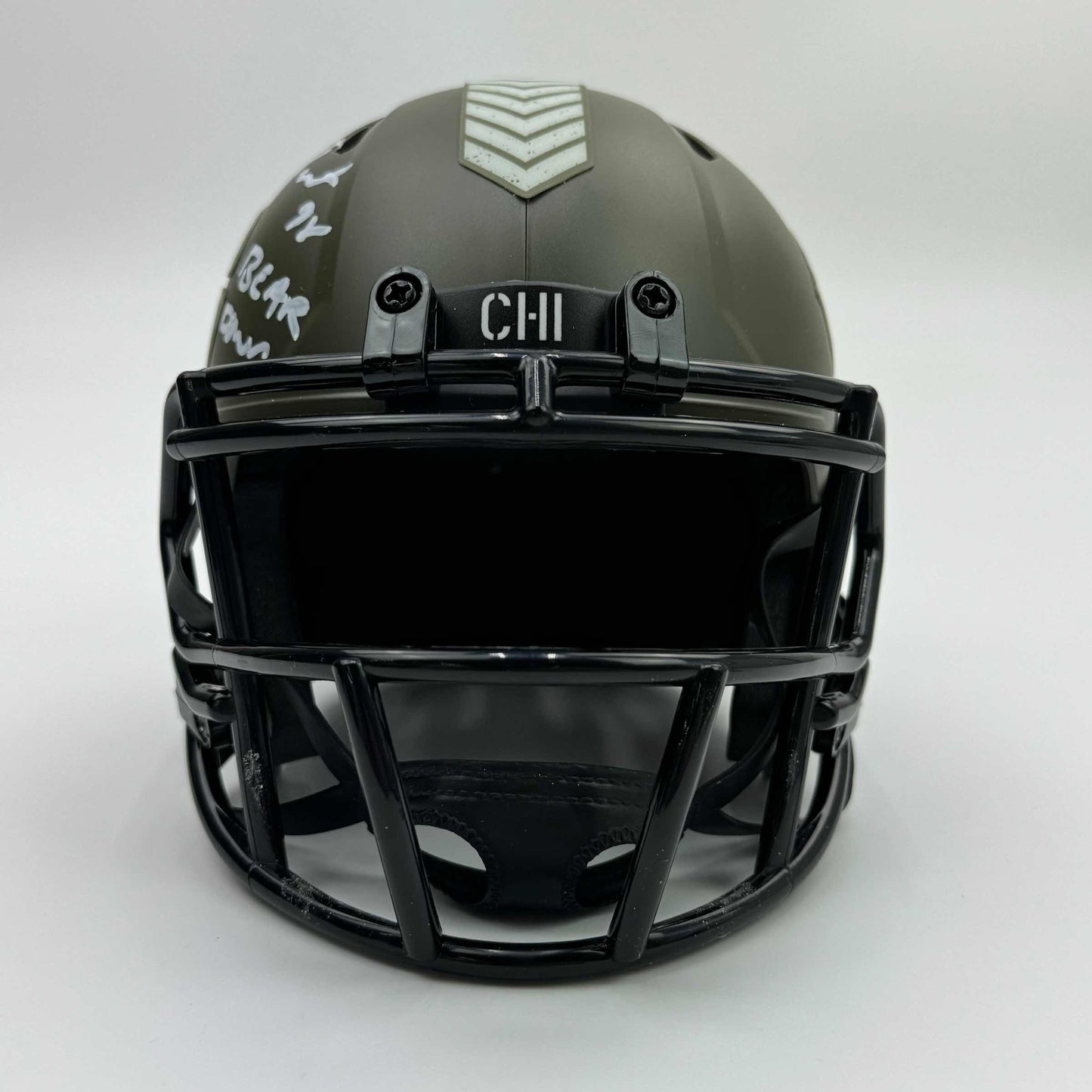 Autographed/Signed Montez Sweat Salute To Service Chicago Bears Mini Football Helmet Beckett BAS COA