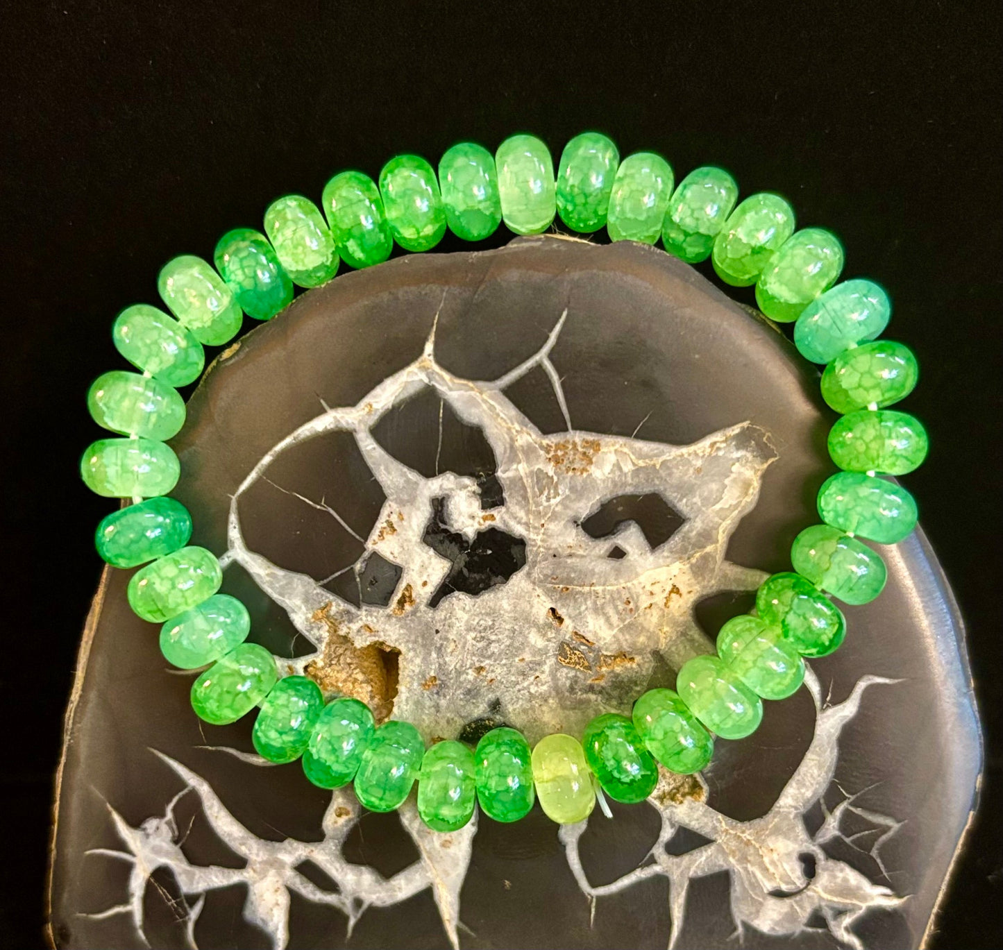 Green Agate Rondelle Bracelet – Calming Strength & Abundance | Medium Wrists