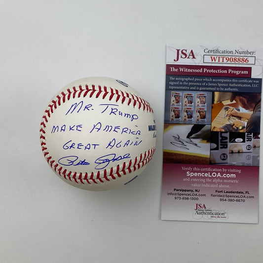 Autographed/Signed Pete Rose Mr. Trump Make America Great Again Baseball Rawlings ROML JSA COA