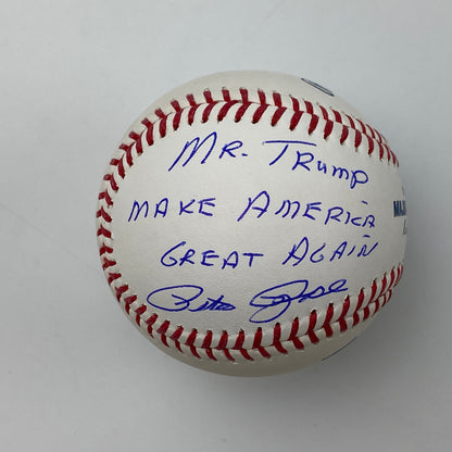 Autographed/Signed Pete Rose Mr. Trump Make America Great Again Baseball Rawlings ROML JSA COA