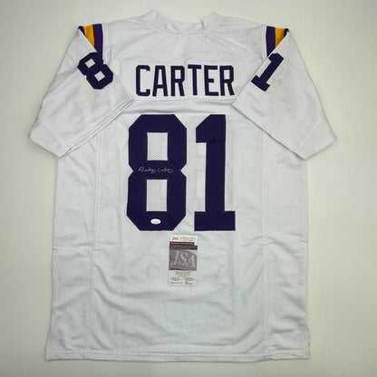 Autographed/Signed Anthony Carter Minnesota White Football Jersey JSA COA