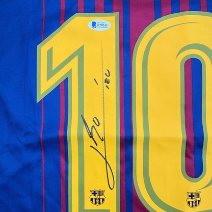 Autographed/Signed Lionel Leo Messi FC Barcelona Blue Soccer Jersey Beckett BAS COA Auto