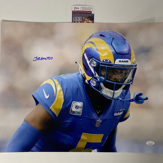 Autographed/Signed Jalen Ramsey Los Angeles LA Rams 16x20 Football Photo JSA COA #5