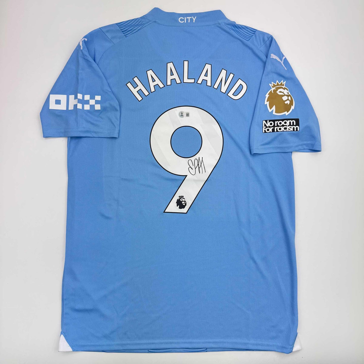Autographed/Signed Erling Haaland Manchester City Blue Soccer Futbol Jersey Beckett BAS COA