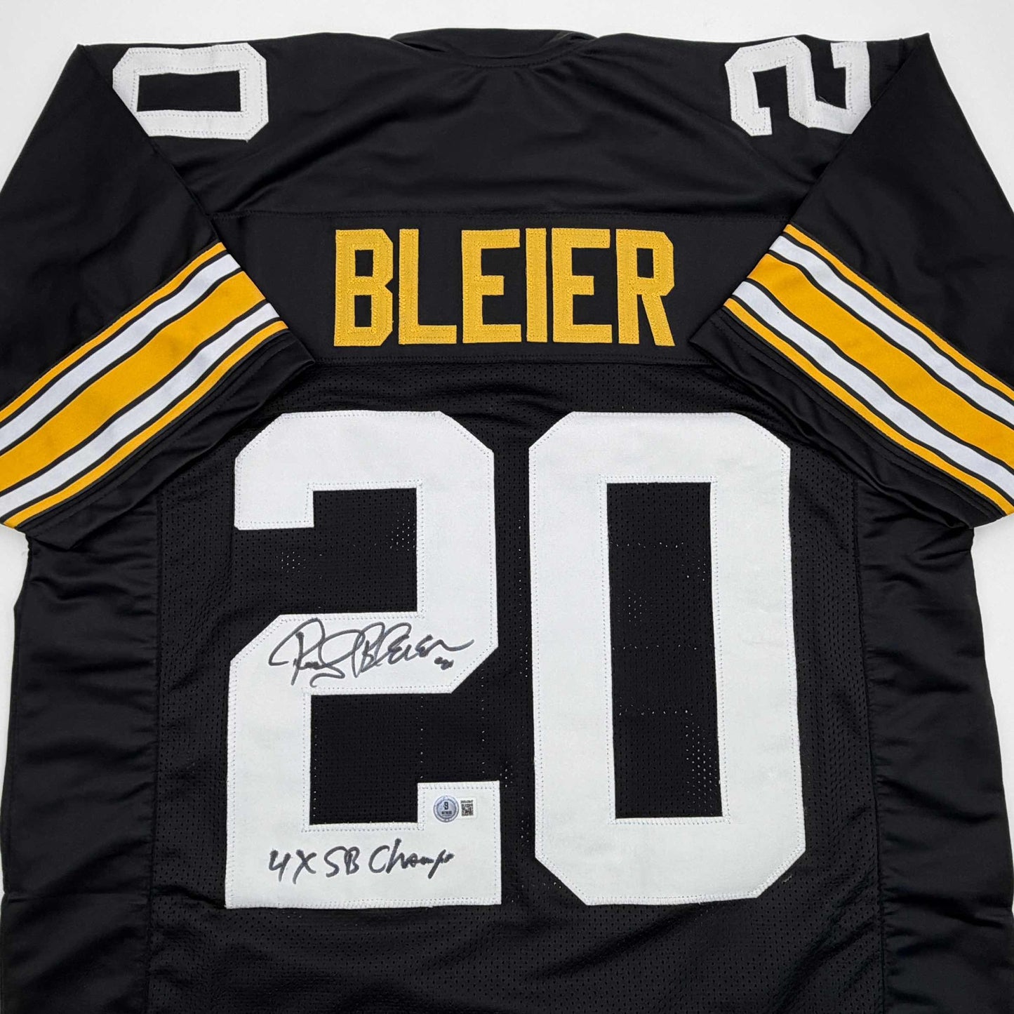 Autographed/Signed Rocky Bleier 4x SB Champ Pittsburgh Black Football Jersey Beckett BAS COA