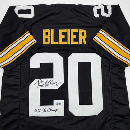 Autographed/Signed Rocky Bleier 4x SB Champ Pittsburgh Black Football Jersey Beckett BAS COA