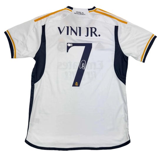 Autographed/Signed Vini Vinicius Jr. Real Madrid White Soccer Jersey Beckett BAS COA