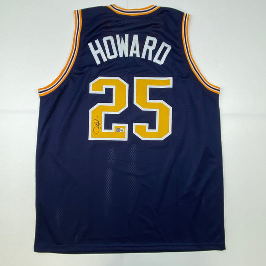 Autographed/Signed Juwan Howard Michigan Blue College Basketball Jersey Beckett BAS COA