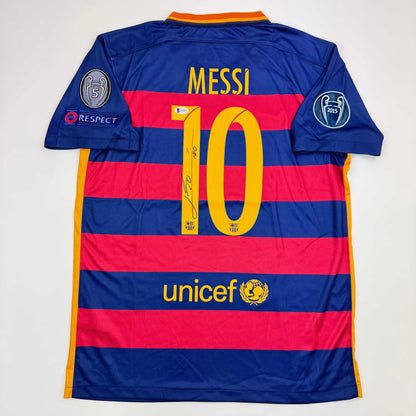 Autographed/Signed Lionel Leo Messi FC Barcelona Soccer Jersey Beckett BAS COA